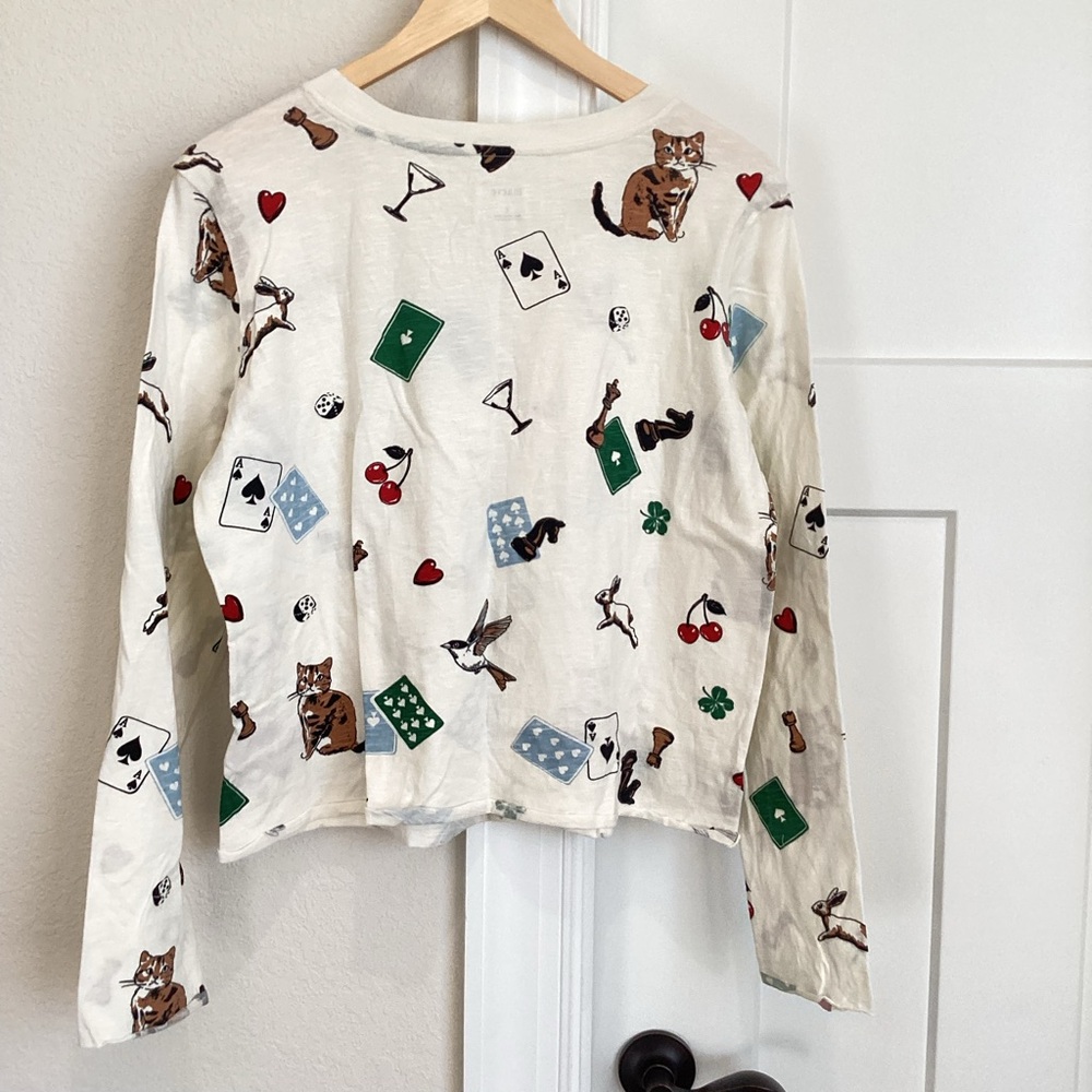 ♠️Anthropologie Caitlyn Long Sleeve Boxy Tee Maeve New Medium Cat Bird Ace Bunny - Picture 10 of 16
